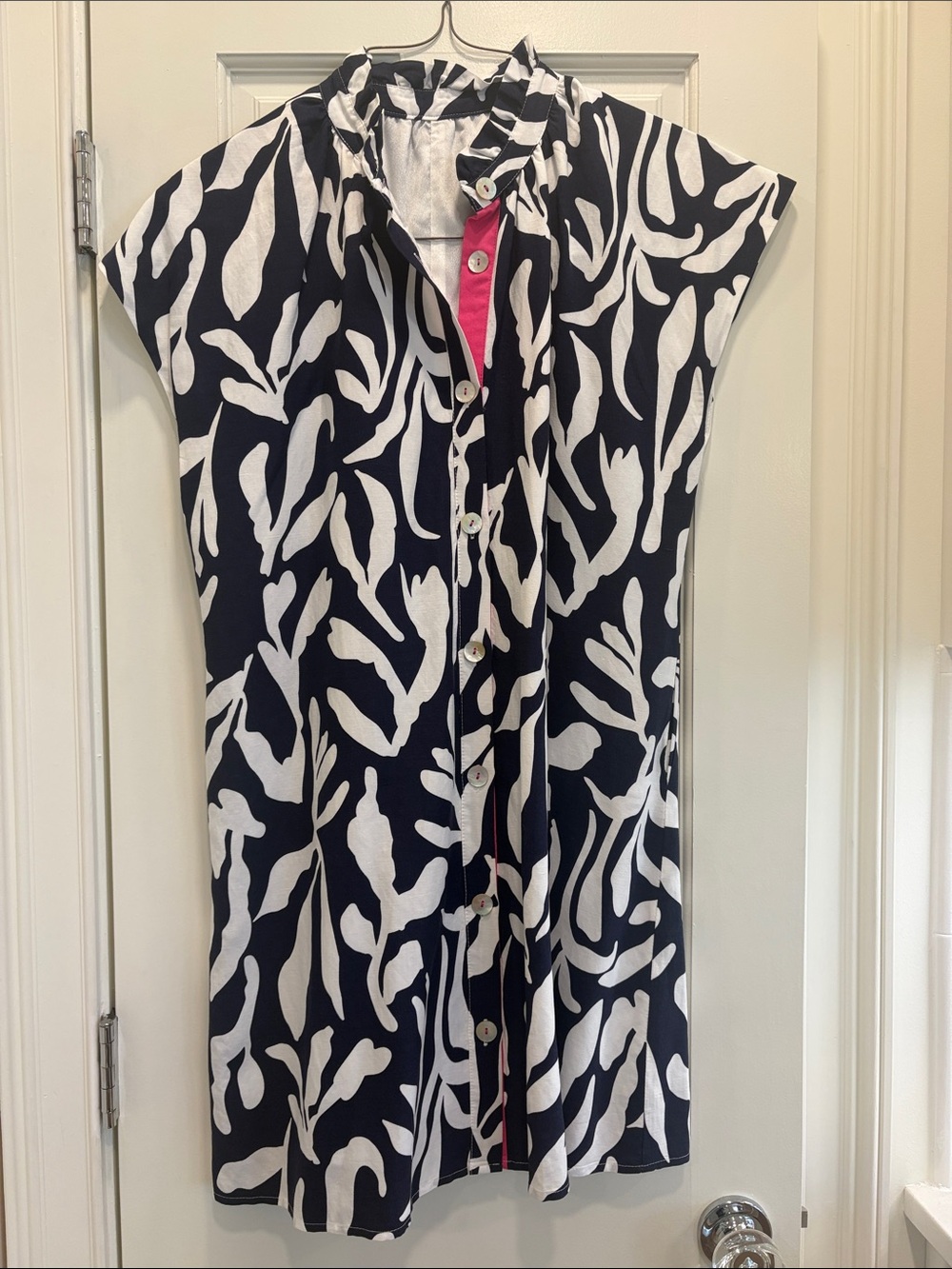 THML Navy and White Abstract Print Button-Front Dress